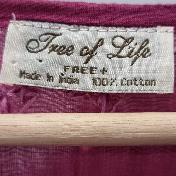 Tree of Life Ladies Blouse Tunic Top One Size Cotton Purple Embroidered - Picture 6 of 8